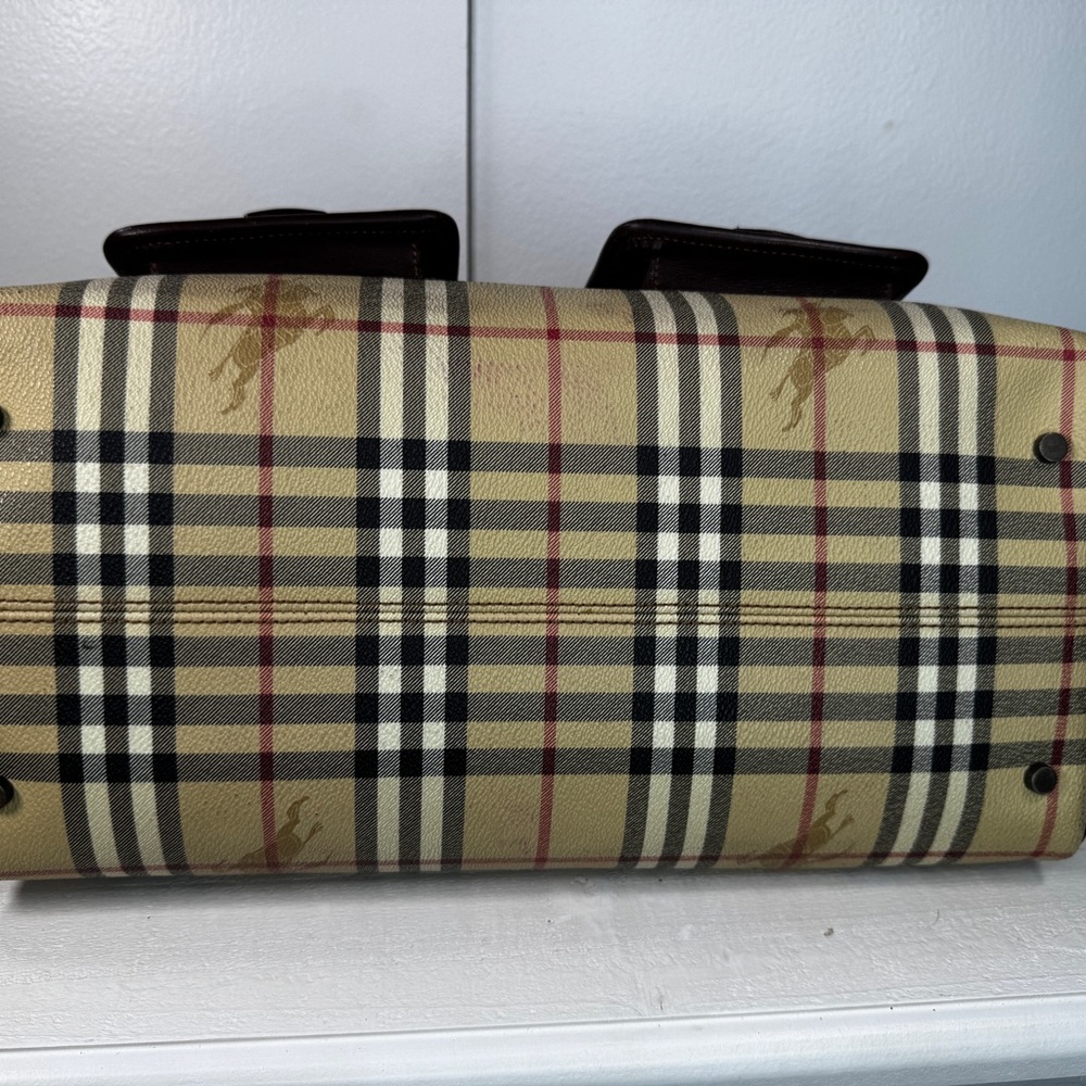 Burberry Nova Check Tote Bag Vintage House Check Canvas Leather Shoulder Bag - Picture 7 of 15